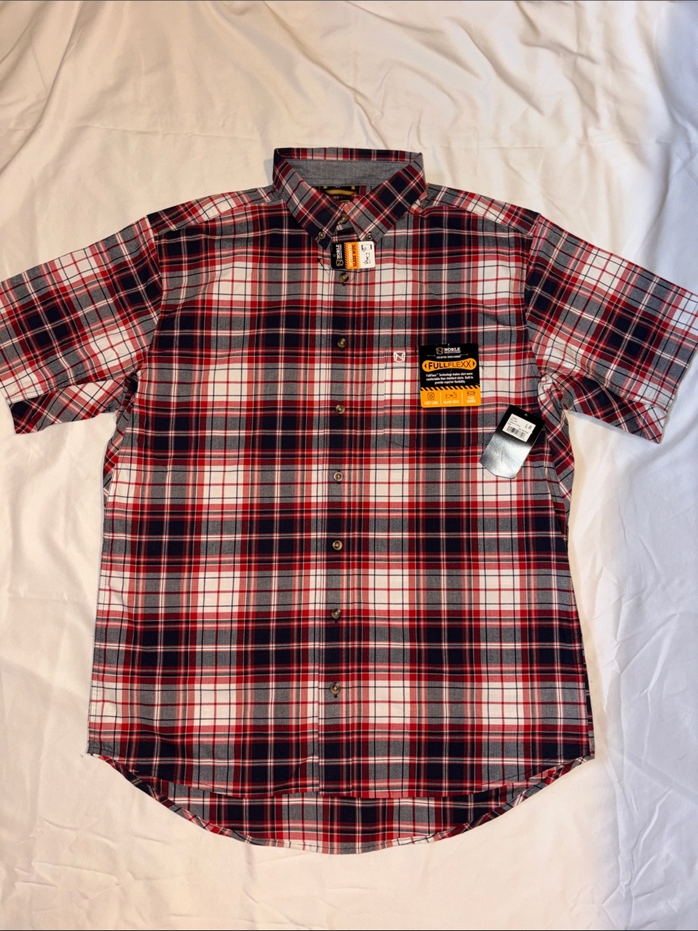 Men's Short-Sleeve Plaid Button-Down Shirt - Red, Blue & White